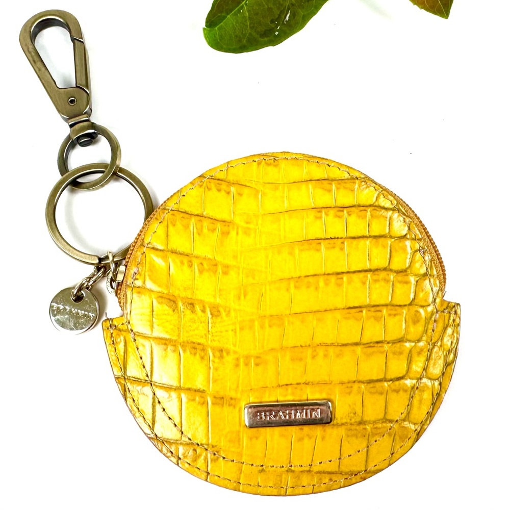 BRAHMIN KEY RING CIRCLE COIN PURSE Yellow leather